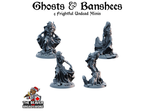 4 Ghost and Banshee Miniature Pack - Arbiter Miniatures | DnD | Undead | Skeleton | Necromancer | 28mm 32mm | Pathfinder | Wargaming