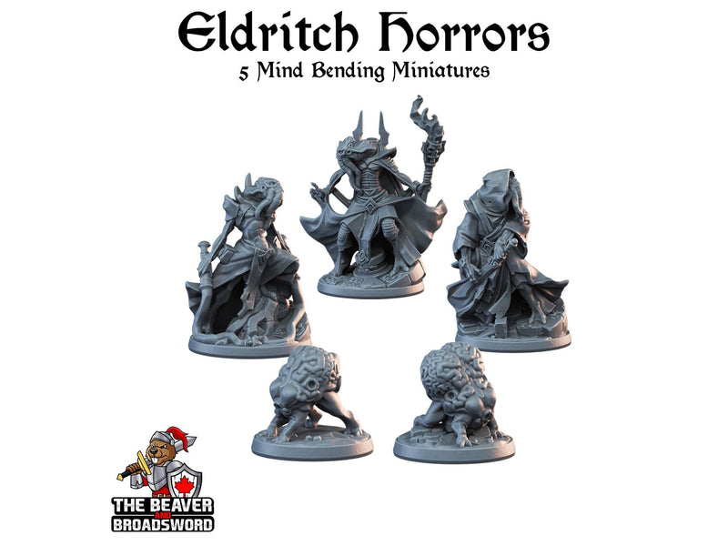 5 Eldritch Horrors Miniature Pack - Arbiter Miniatures | DnD | Illithid | Mind Flayer | Intellect Devourer | 28mm 32mm | Pathfinder | Evil