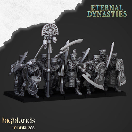 Ancient Skeletons Guard Unit - Highlands Miniatures Eternal Dynasty | Undead | Skeleton | Lich | Desert | Fantasy | Pathfinder | Wargaming