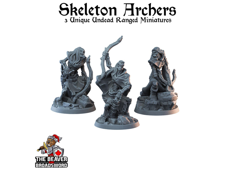 3 Skeleton Archer Miniature Pack - Arbiter Miniatures | DnD | Undead | Skeleton | Necromancer | 28mm 32mm | Pathfinder | Wargaming