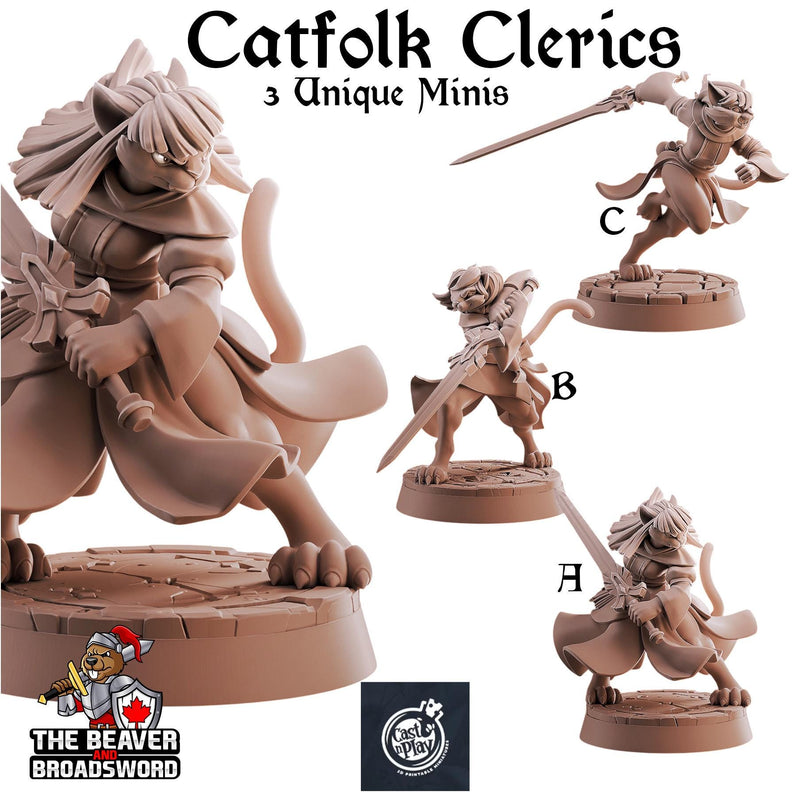 Catfolk Clerics mini set | DnD Miniature, Premium Resin, Durable and Tough for your TTRPG and Wargaming! 32mm, 28mm, Fighter, Paladin