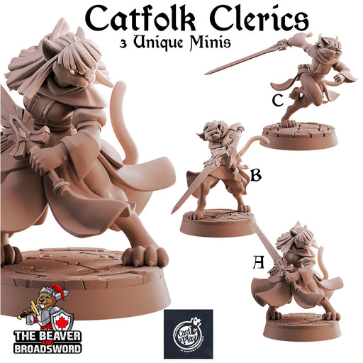 Catfolk Clerics mini set | DnD Miniature, Premium Resin, Durable and Tough for your TTRPG and Wargaming! 32mm, 28mm, Fighter, Paladin