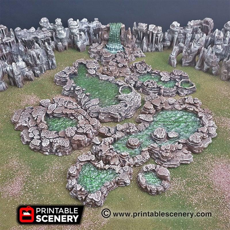 Grotto Pools 7pc set | DnD RPG and Warming Terrain, Durable and High quality. Perfect For Diorama and Models. Cavern, Cave, Goblin, Water