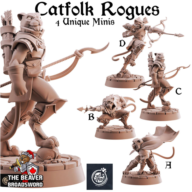 Catfolk Rogues mini set | DnD Miniature, Premium Resin, Durable and Tough for your TTRPG and Wargaming! 32mm, 28mm, Tabaxi, Ranger, Thief