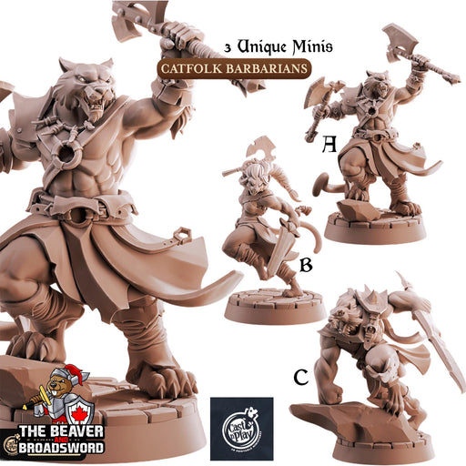 Catfolk Barbarians mini set | DnD Miniature, Premium Resin, Durable and Tough for your TTRPG and Wargaming! 32mm, 28mm, Fighter, Warrior