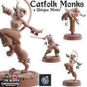 Catfolk Monks mini set | DnD Miniature, Premium Resin, Durable and Tough for your TTRPG and Wargaming! 32mm, 28mm, Fighter, Rogue
