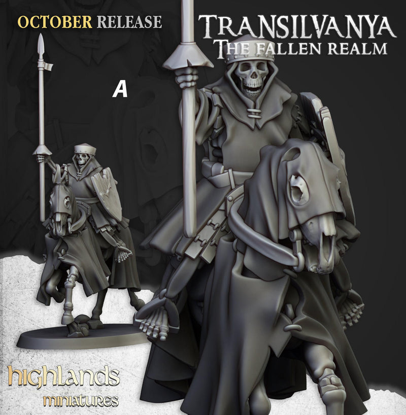 Mounted Skeleton Warrior Set - Highland Miniature | DnD | Undead | melee | 32mm | Pathfinder | Graveyard | TTRPG | Wargaming | Frostgrave