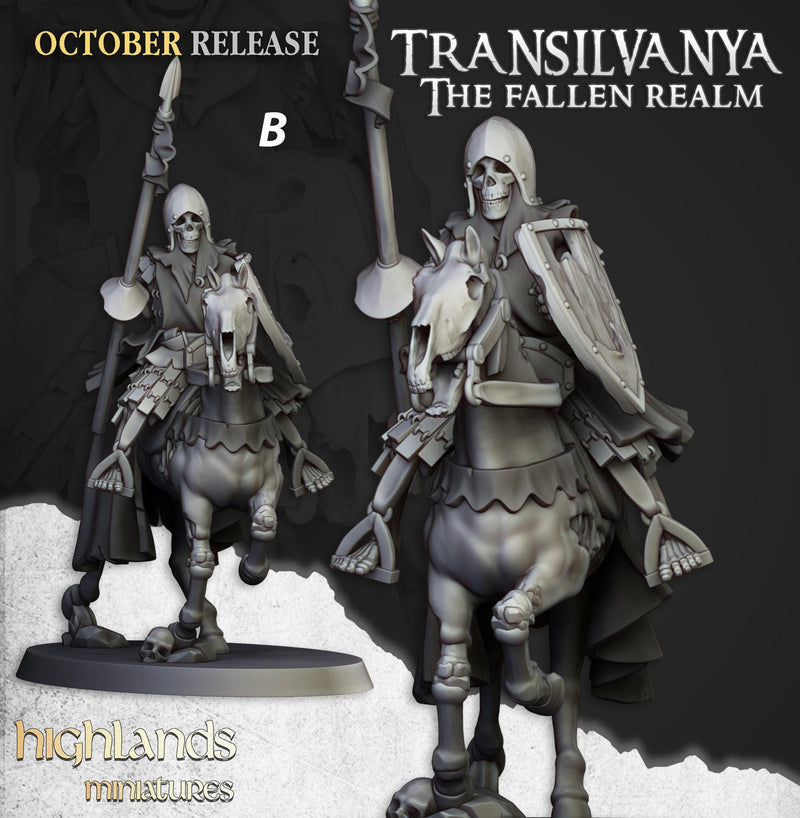 Mounted Skeleton Warrior Set - Highland Miniature | DnD | Undead | melee | 32mm | Pathfinder | Graveyard | TTRPG | Wargaming | Frostgrave