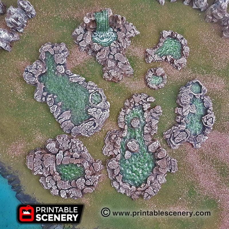 Grotto Pools 7pc set | DnD RPG and Warming Terrain, Durable and High quality. Perfect For Diorama and Models. Cavern, Cave, Goblin, Water