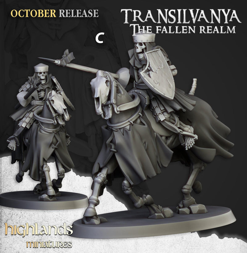 Mounted Skeleton Warrior Set - Highland Miniature | DnD | Undead | melee | 32mm | Pathfinder | Graveyard | TTRPG | Wargaming | Frostgrave