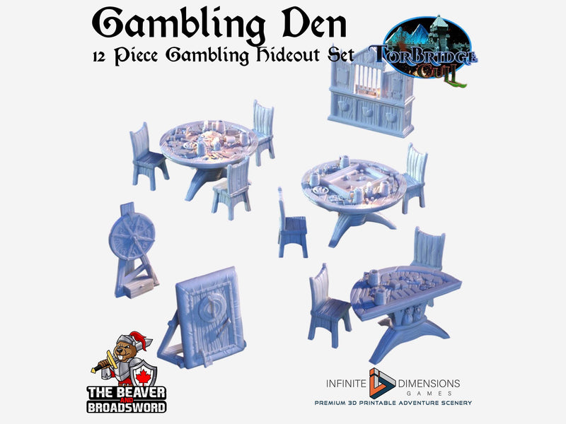 Gamblers Den 12pc Miniature Scatter Set | Premium Resin Miniature Terrain Furnishings for Tabletop Gaming, DnD Wargaming and more!