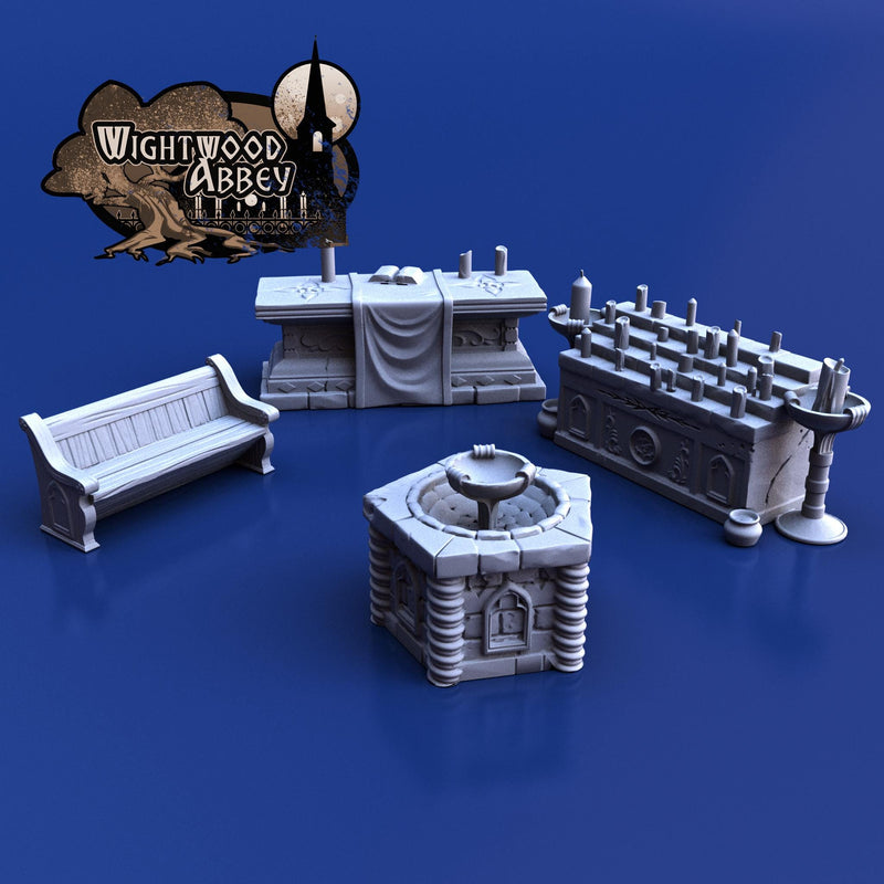 Church Furnishings 9pc Miniature Furniture Set | Premium Resin Mini Scatter Terrain for Tabletop Gaming, DnD, Wargaming and more!