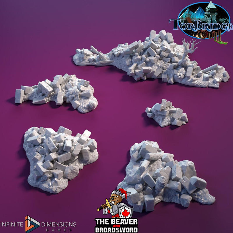 Stone Debris Piles 5pc Terrain Set | Premium Mini Scatter Terrain for Tabletop Gaming, DnD, Wargaming and more!
