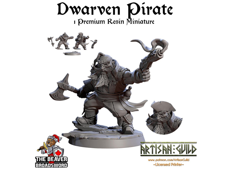 Dwarven Male Pirate | Premium Resin Miniature for Tabletop Gaming, DnD, Wargaming and more!