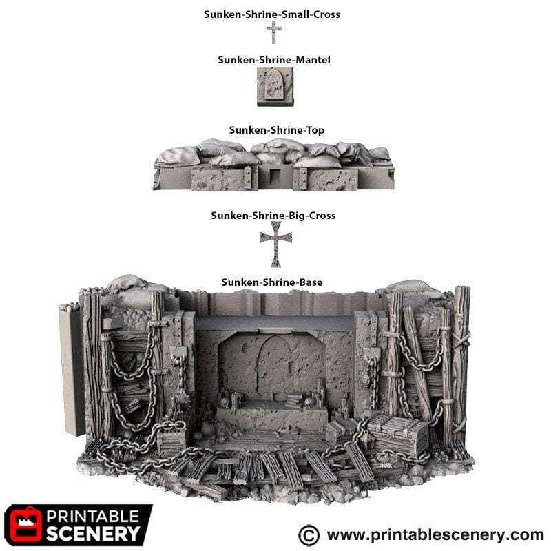 Sunken Trench Shrine – Trench Crusade compatible SystemHEX 3D printed terrain