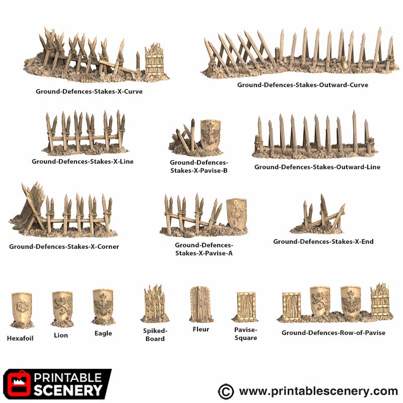 Cheval de frise & Pavise – Printable Scenery 3D printed tabletop terrain