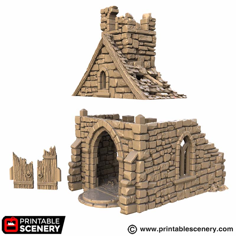 Ruined Small Chapel – Printable Scenery 3D printed tabletop terrain