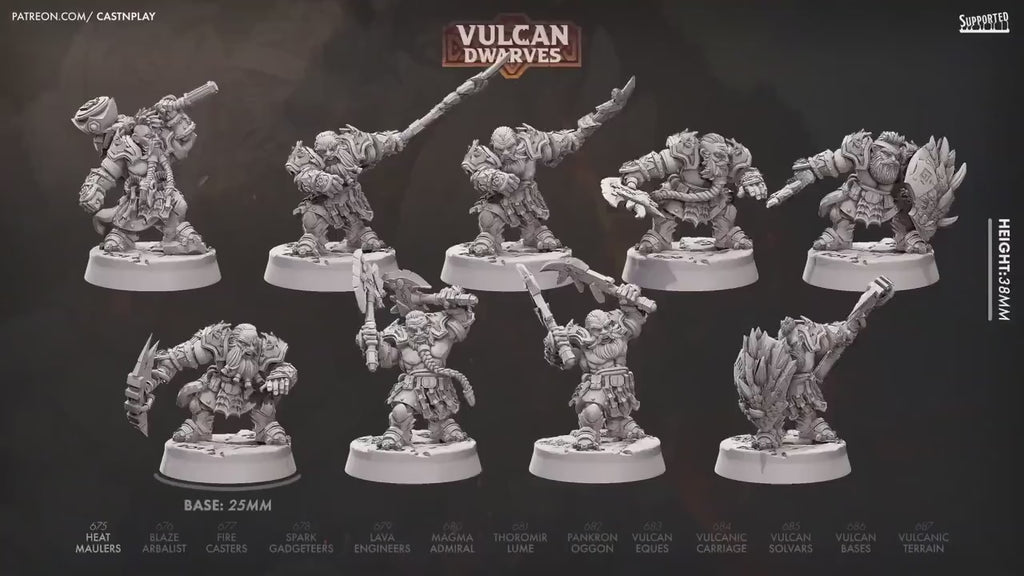 Heat Maulers - dnd miniature - Cast N Play Vulcan Dwarves | Dwarf 32mm | Fighter | Barbarian | Melee | Cleric | Adventurer | Pathfinder