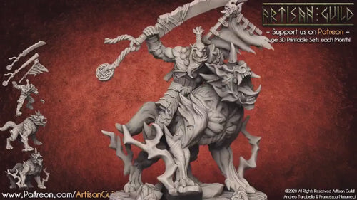 Mounted Yoshigruzu, Orc Clan Leader dnd mini - Artisan Guild | Half-Orc, Male | Barbarian | Pathfinder, Monk, Worg, Fighter, Samurai, Wolf