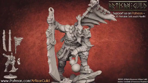 Yoshigruzu, Orc Clan Leader dnd mini - Artisan Guild | Half-Orc | Demon | Male | Barbarian | Pathfinder | Monk, Wargaming, Fighter, Samurai