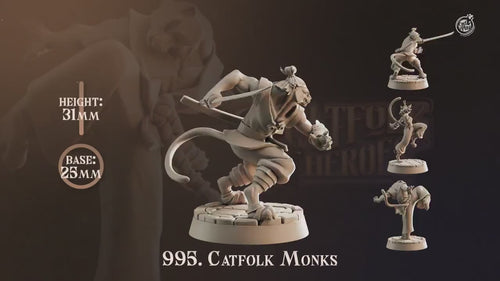 Catfolk Monks mini set | DnD Miniature, Premium Resin, Durable and Tough for your TTRPG and Wargaming! 32mm, 28mm, Fighter, Rogue