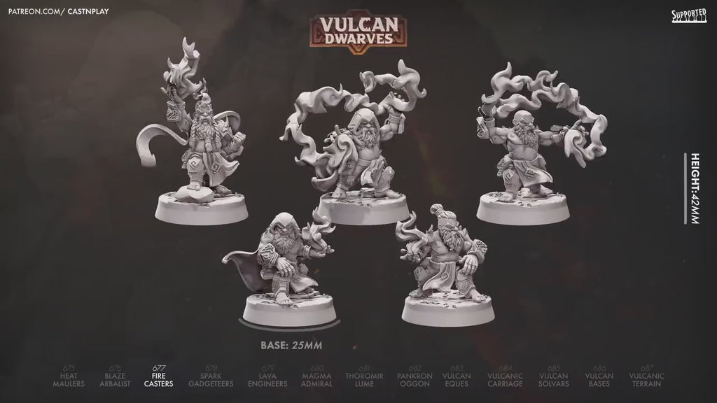 Fire Casters - dnd miniature - Cast N Play Vulcan Dwarves | Dwarf 32mm | Wizard | Sorcerer | Caster | Warlock | Magic | Pathfinder