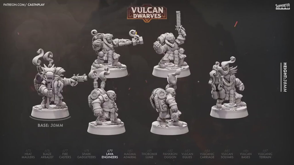 Lava Engineers - dnd miniature - Cast N Play Vulcan Dwarves | Dwarf 32mm | Fighter | Cleric | Paladin | Barbarian | Artificer | Pathfinder