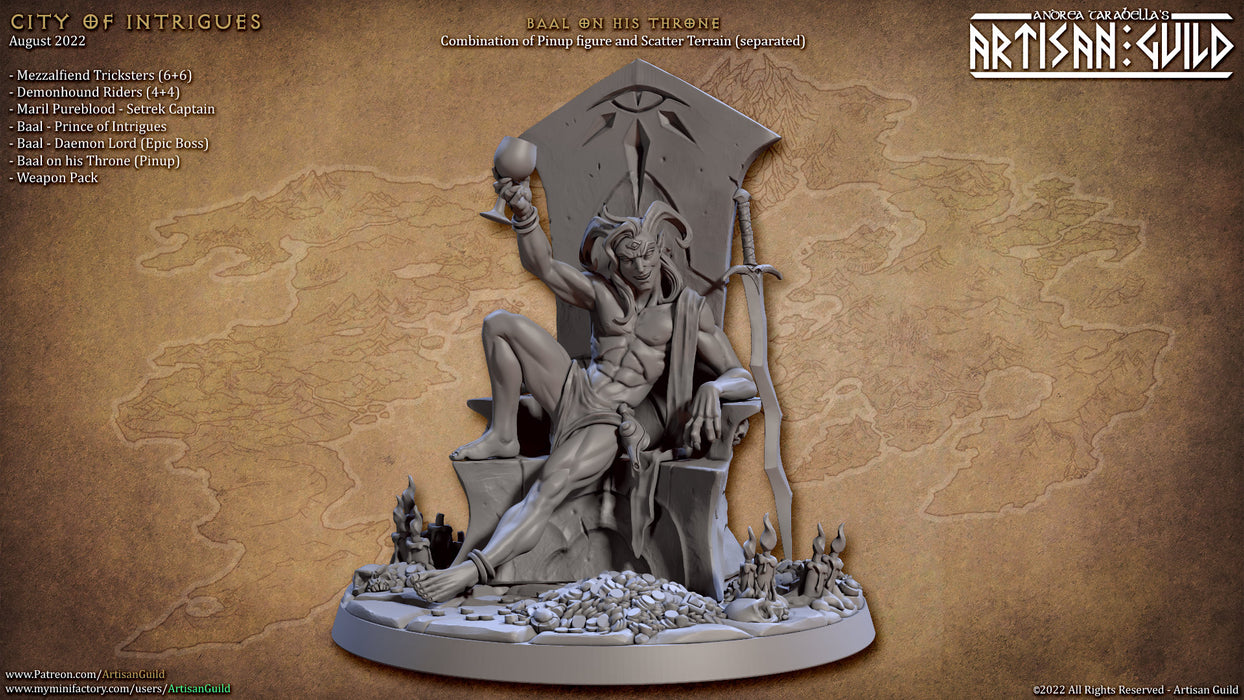 Baal on his Throne - Artisan Guild | Pin Up | Pinup | Boss | Tiefling | NPC | Sexy | Male | DnD | Pathfinder | Demon Hunters | Fantasy