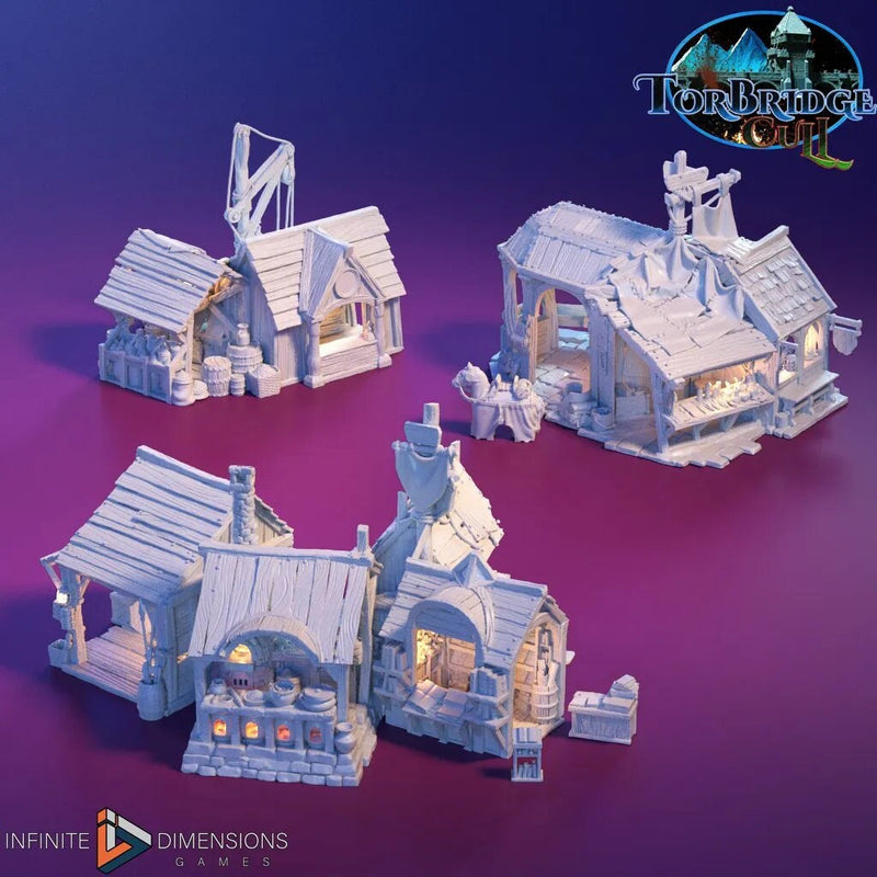 The Market Sheds | Tabletop Terrain | Dungeons And Dragons | Painted Tabletop | Tabletop Modular Building Kit | Pathfinder