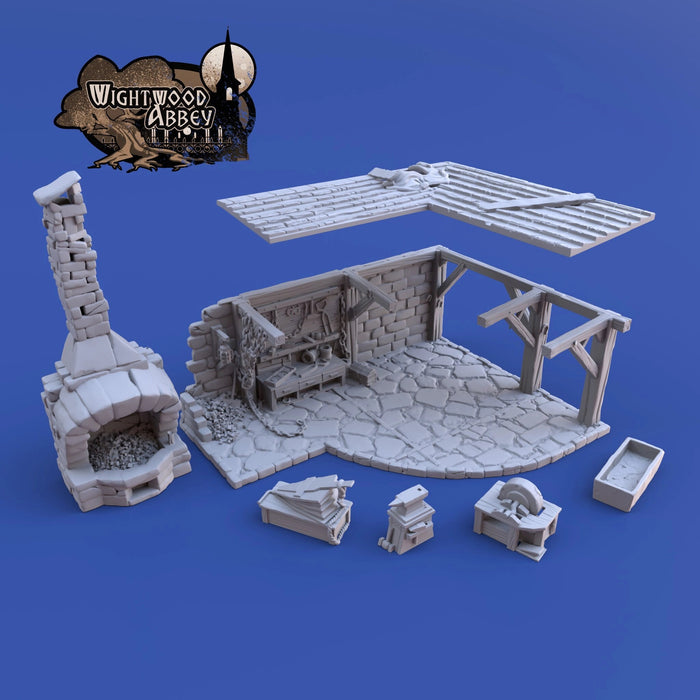 Wightwood Abbey Smithy | Tabletop Terrain | Dungeons And Dragons | Painted Tabletop | Tabletop Modular Building Kit | Pathfinder