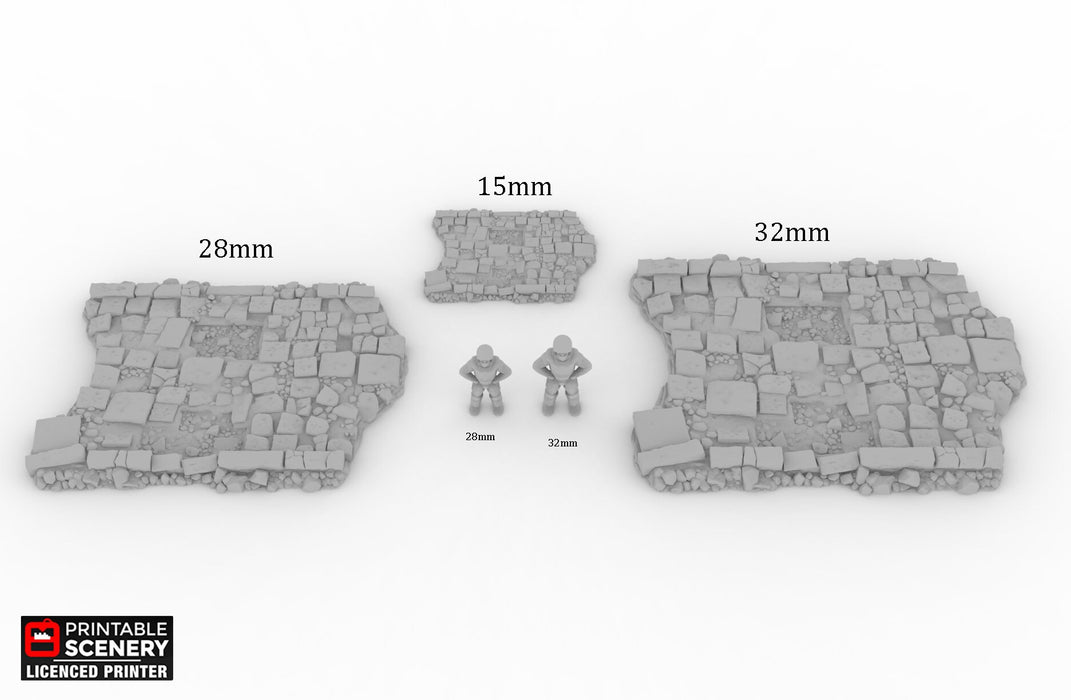 Broken Flagstone Streets - Roads of Ruin Shadowfey, DnD, Pathfinder, 15mm, 28mm, 32mm, wargaming terrain, warhammer, scatter, D&D, modular