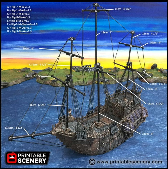 The Black Ship - The Lost Ships, DnD 5E, Pathfinder 2E 15mm 28mm 32mm, wargaming terrain, warhammer, scatter scenery, D&D age of sail pirate