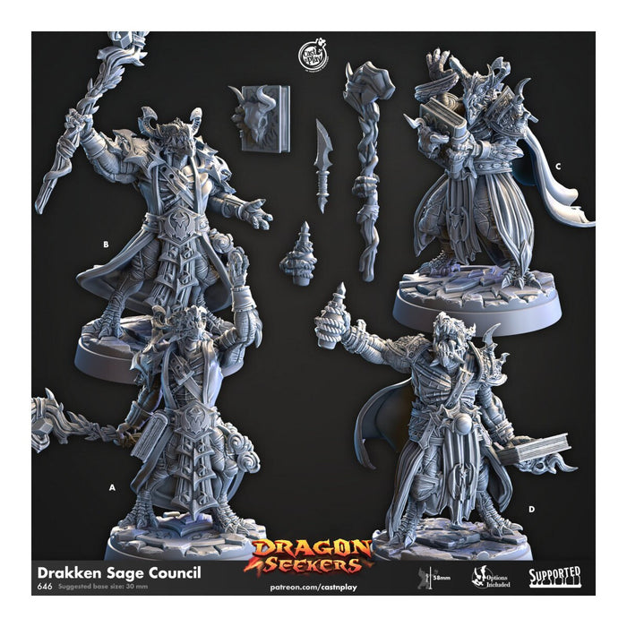 Drakken Sage Council - Cast n Play Dragon Seekers | DnD Miniature | Dragonborn | Wizard | Sorcerer | Warlock | Male | Magic | Alchemist