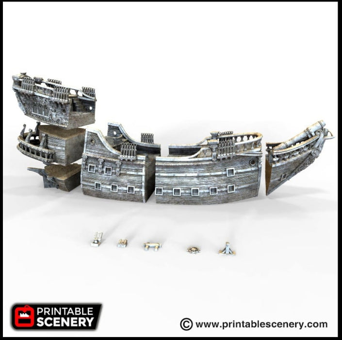 The Galleon - The Lost Ships, DnD 5E, Pathfinder 2E 15mm 28mm 32mm, wargaming terrain, warhammer, scatter scenery, D&D age of sail pirate