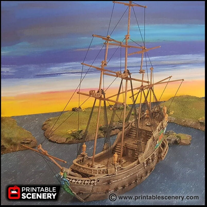 The Galleon - The Lost Ships, DnD 5E, Pathfinder 2E 15mm 28mm 32mm, wargaming terrain, warhammer, scatter scenery, D&D age of sail pirate