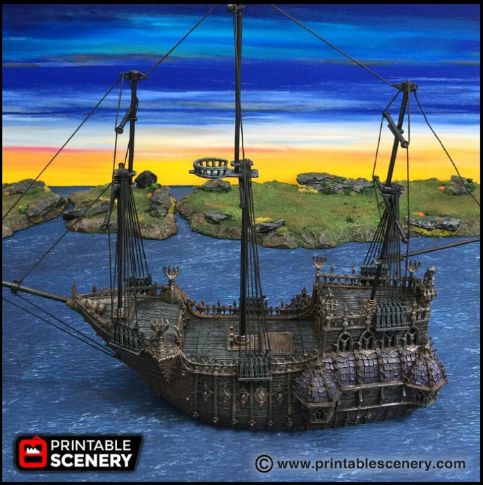 The Black Ship - The Lost Ships, DnD 5E, Pathfinder 2E 15mm 28mm 32mm, wargaming terrain, warhammer, scatter scenery, D&D age of sail pirate