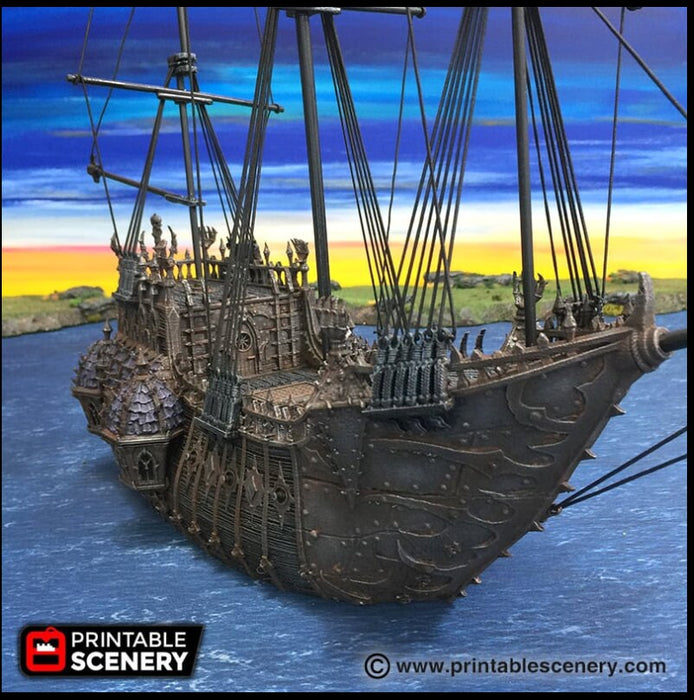 The Black Ship - The Lost Ships, DnD 5E, Pathfinder 2E 15mm 28mm 32mm, wargaming terrain, warhammer, scatter scenery, D&D age of sail pirate