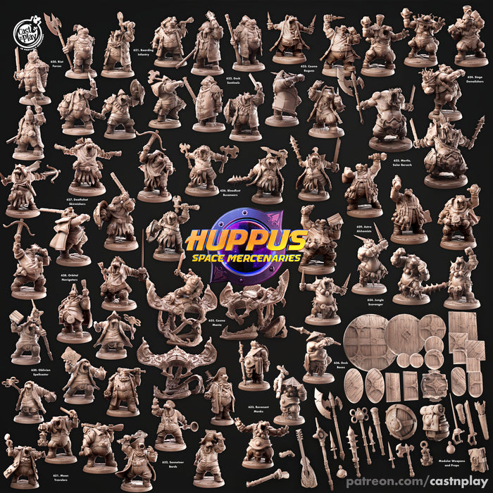 Revenant Monks - Cast n Play Huppus Space Mercenaries | DnD Miniature Giff, Hippo, Monk, Ranger, Fighter, Melee, Unarmed, Samurai