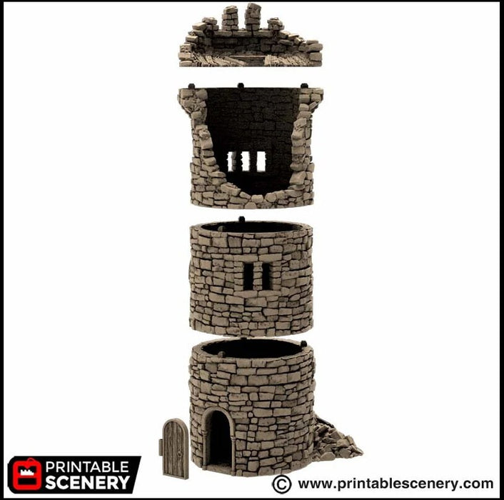 Ruined King's Round Tower - King and Country, DnD, Pathfinder, 15mm, 28mm, 32mm, wargaming terrain, scatter scenery D&D medieval castle