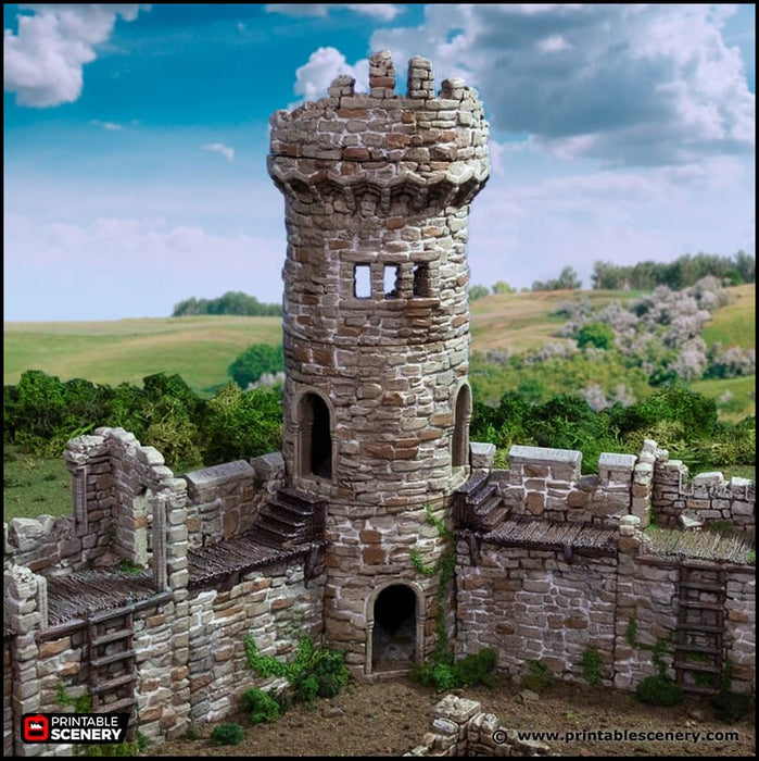 Ruined King's Round Tower - King and Country, DnD, Pathfinder, 15mm, 28mm, 32mm, wargaming terrain, scatter scenery D&D medieval castle