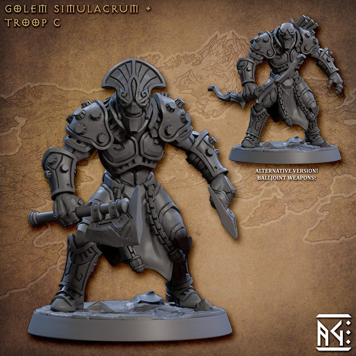 Golem Simulacra Troops - Artisan Guild | DnD Miniature, Warforged Male Female, Android, Ranger, Fighter, Barbarian, Pathfinder 2E, 28mm 32mm