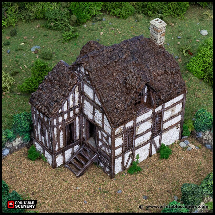 Wattle And Daub Barlyway Cottage - King and Country, dnd Medieval building, Village, Town, Wargaming Terrain, Scatter scenery, House