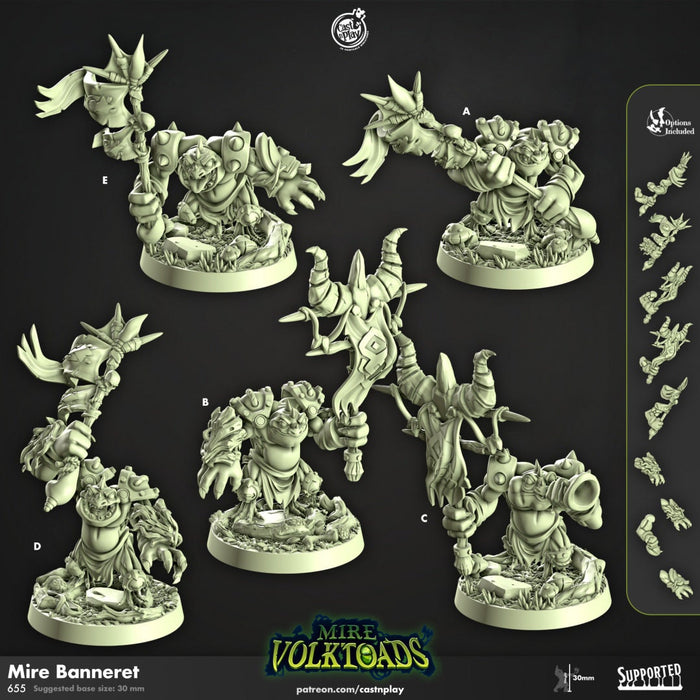 Mire Banneret- Cast n Play Mire Volktoads | DnD Miniature | Beastmen | Toad | Frog | Bullywug, Monster, Fighter | Banner | Barbarian | Melee