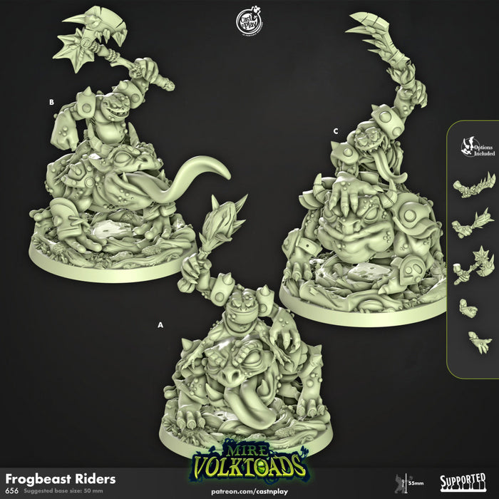 Frogbeast Rider - Cast n Play Mire Volktoads | DnD Miniature | Beastmen | Toad | Frog | Bullywug, Monster, Fighter, Mount, Barbarian | Melee