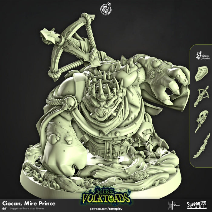 Ciocan, Mire Prince - Cast n Play Mire Volktoads | DnD Miniature | Beastmen | Toad | Frog | Bullywug, Monster, Fighter, Barbarian, Boss