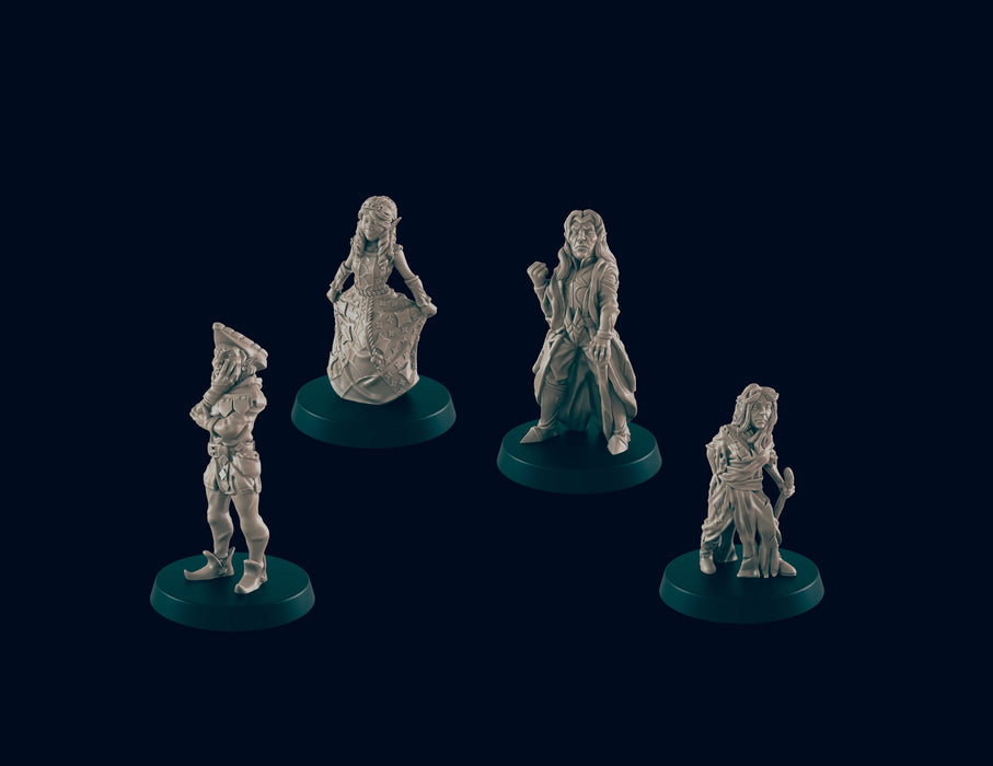 4 Elf Villager Miniature Pack - EC3D | DnD | Child | Villager | Merchant | Noble | 28mm | Pathfinder | commoner | Wargaming | Peasant