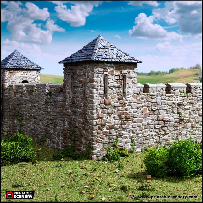 Norman Fort Walls - Corner Towers - King and Country, DnD, Pathfinder, 15mm, 28mm, 32mm, wargaming terrain, scatter scenery D&D castle