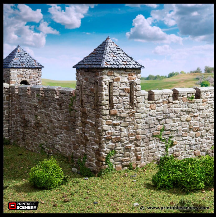 Norman Fort Walls - Corner Towers - King and Country, DnD, Pathfinder, 15mm, 28mm, 32mm, wargaming terrain, scatter scenery D&D castle