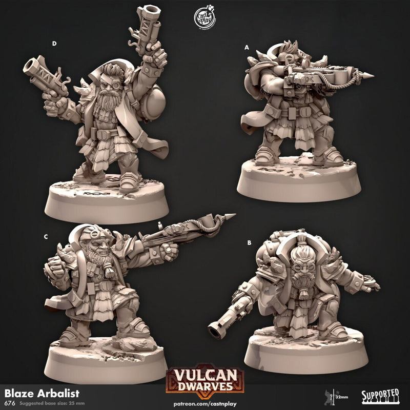 Blaze Arbalist - dnd miniature - Cast N Play Vulcan Dwarves | Dwarf 32mm | Fighter | Barbarian | Ranger | Artificer | Rogue | Pathfinder