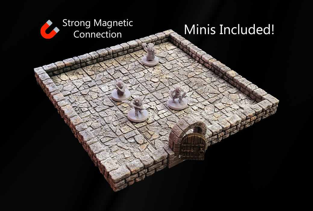 MAGNETIC Dungeon Tiles Starter Set - Short Wall Dungeon Theme (with minis!) | Dungeons And Dragons, D&D, Pathfinder, Mini, Dragonlock, TTRPG